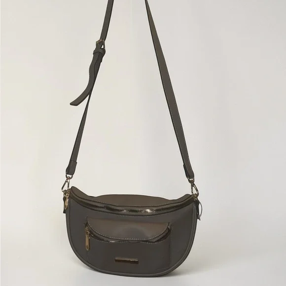 Adrienne Vittadini Grey Crossbody Belt Bag with Gold Hardware - Picture 3 of 7